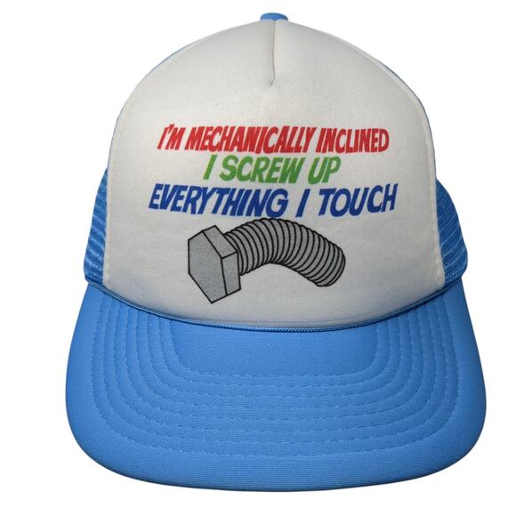 I'm Mechanically Inclined I Screw Up Snapback Trucker Hat Blue One Size - Picture 1 of 9